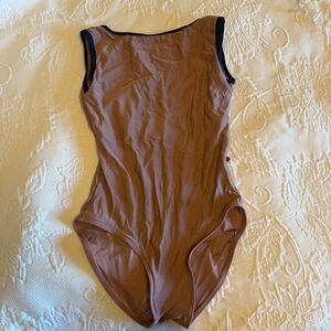 Yumiko blush and navy high neck leotard